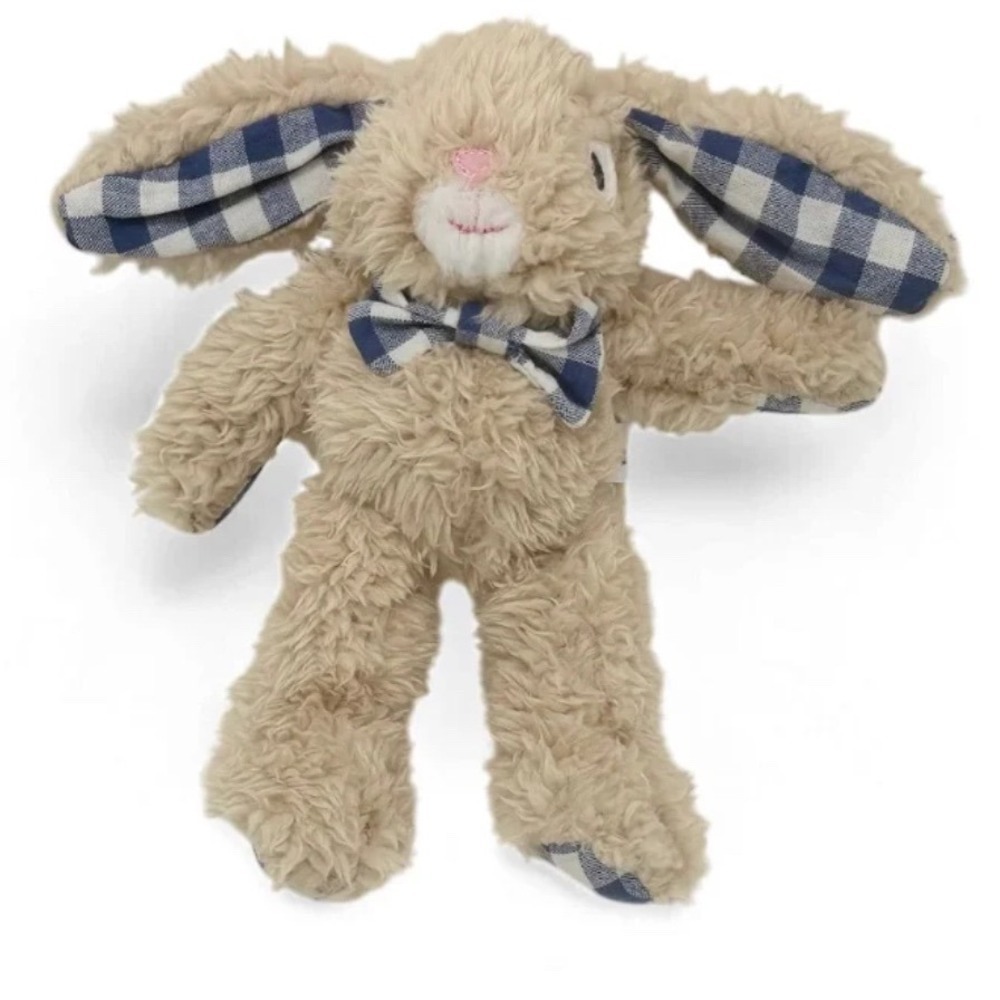 Louis Bunny Rabbit Creamy Vanilla Plush‎ Blue Gingham Bow Tie Stuffed Animal NWT